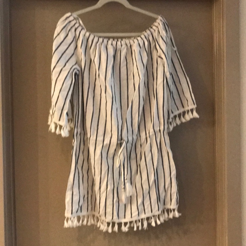 Seersucker Off the Shoulder Dress